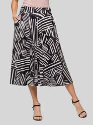24seven Comfort Apparel Geometric Print Elastic Waist Pocket Midi Skirt