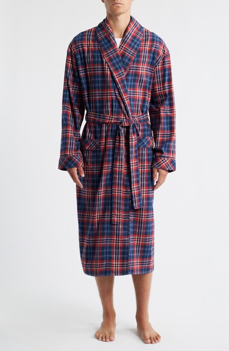 Majestic International Time Out Flannel Robe, Main, color, Navy/ Red