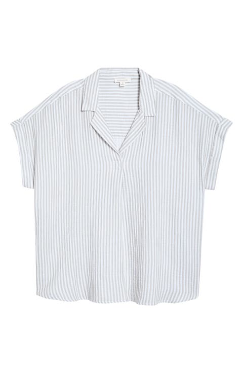 Arin Stripe Short Sleeve Cotton Button-Up Shirt (Plus)