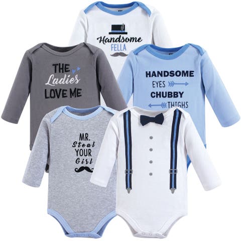 Five-Piece Collection of Long-Sleeve Cotton Bodysuits