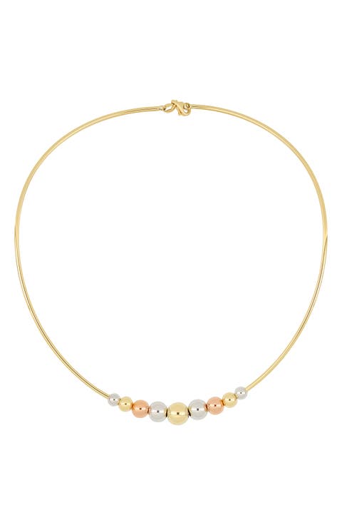 14K Gold Beaded Choker Necklace