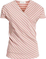 Loveappella Puckered Stripe Wrap Front Top