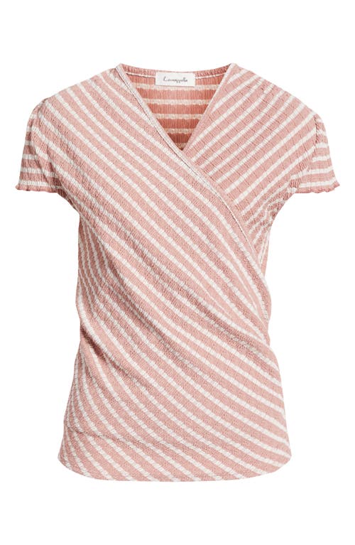 Loveappella Puckered Stripe Wrap Front Top In Blush