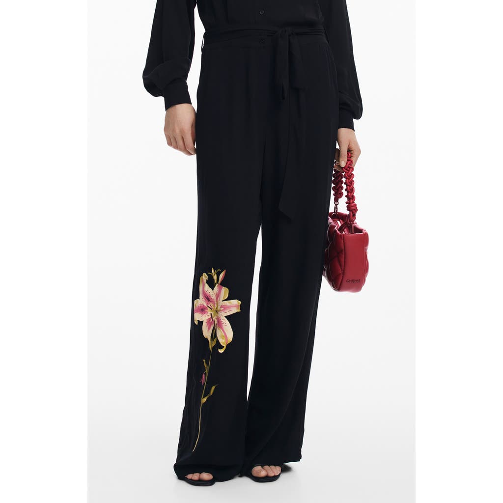 Desigual Lirio Floral Print Wide Leg Jumpsuit In Black