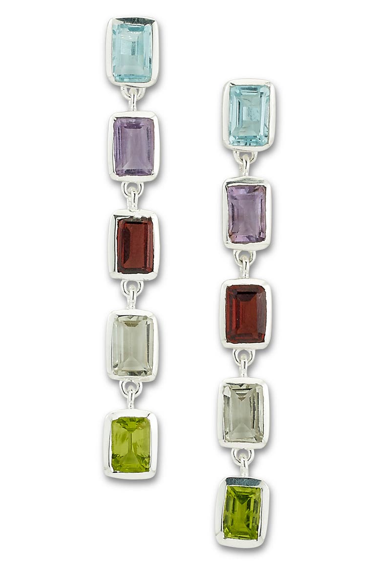 Multi Stone Baguette Cut Drop Earrings, Main, color, MULTI