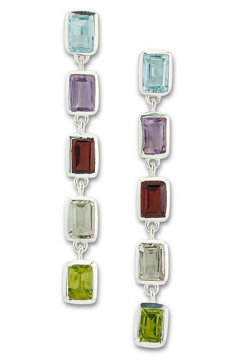 Multi Stone Baguette Cut Drop Earrings