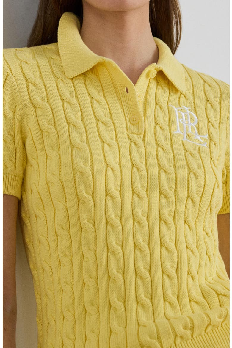 Natrissa Cable Stitch Cotton Polo Sweater, Alternate, color, LEMON SORBET YELLOW