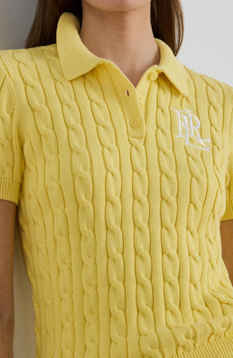 Lauren Ralph Lauren Natrissa Cable Stitch Cotton Polo Sweater, Alternate, color, Lemon Sorbet Yellow