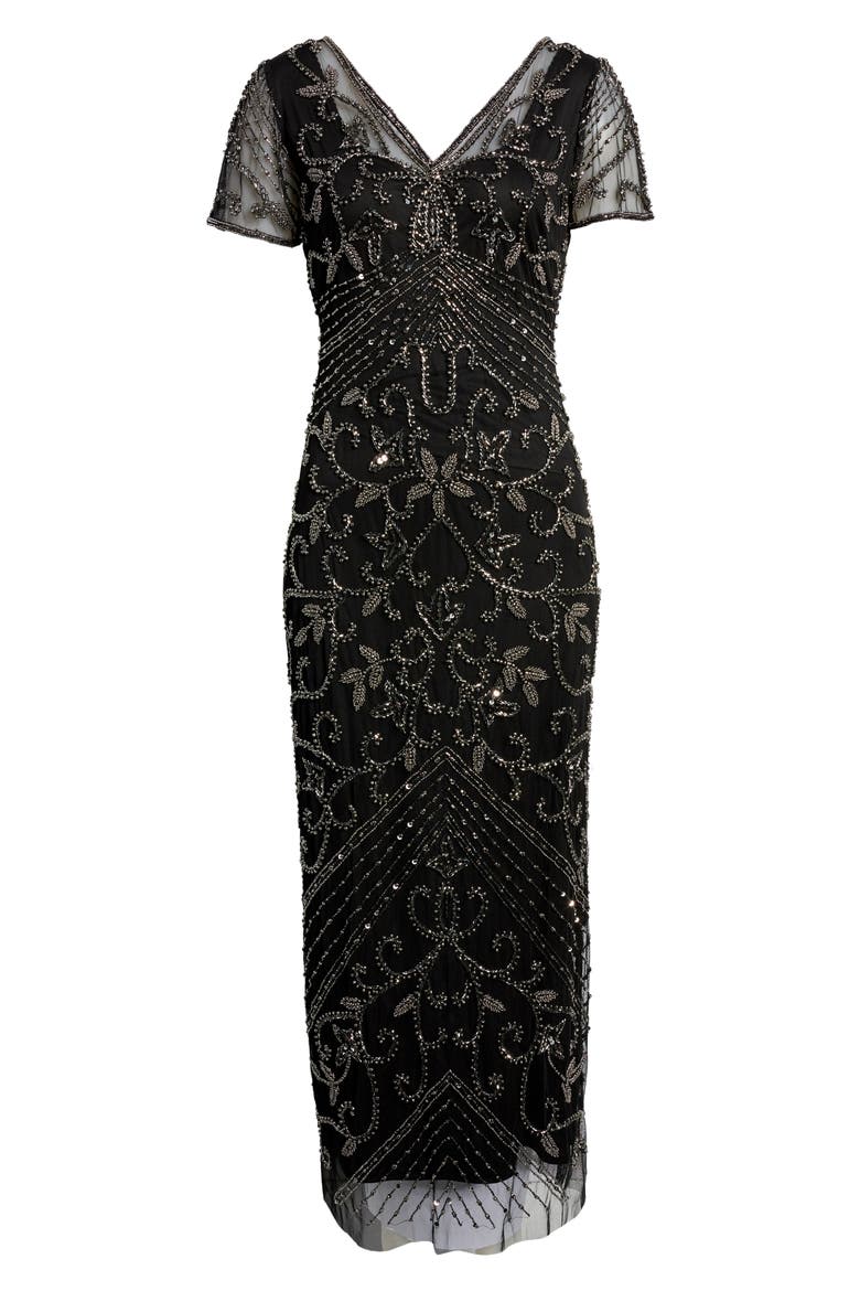 Beaded Mesh Column Gown, Alternate, color, BLK/MERC