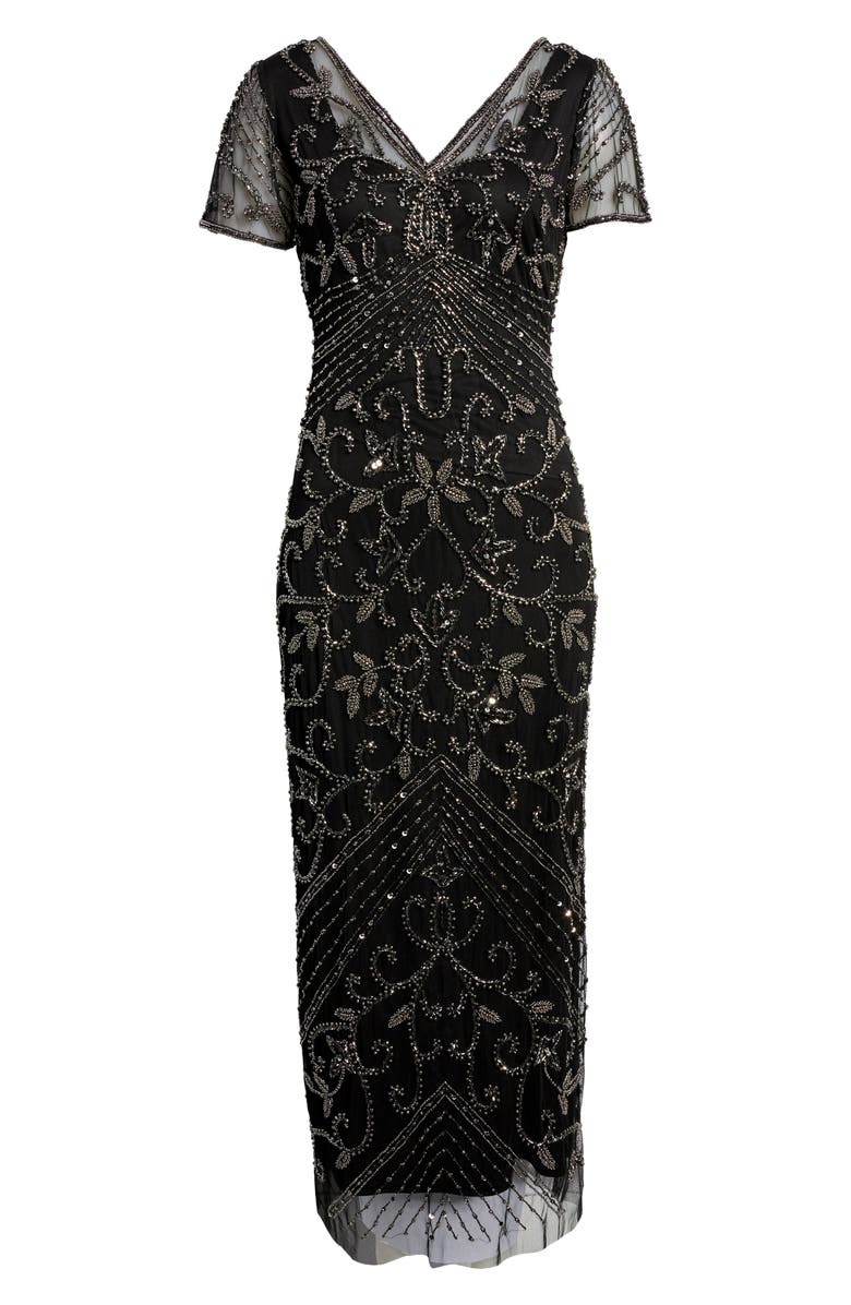 Pisarro Nights Beaded Mesh Column Gown, Alternate, color, Blk/Merc