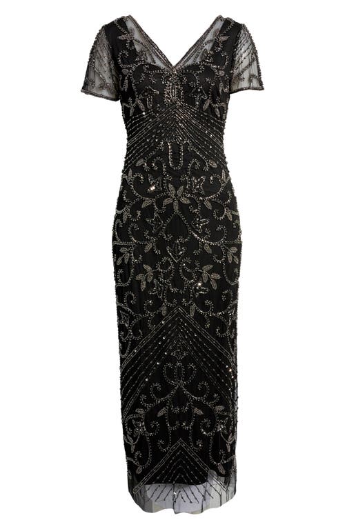 Pisarro Nights Beaded Mesh Column Gown In Black