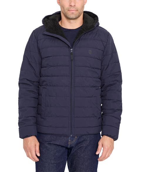 Men's Hooded Stretch Puffer Jacket With Fleece Lining