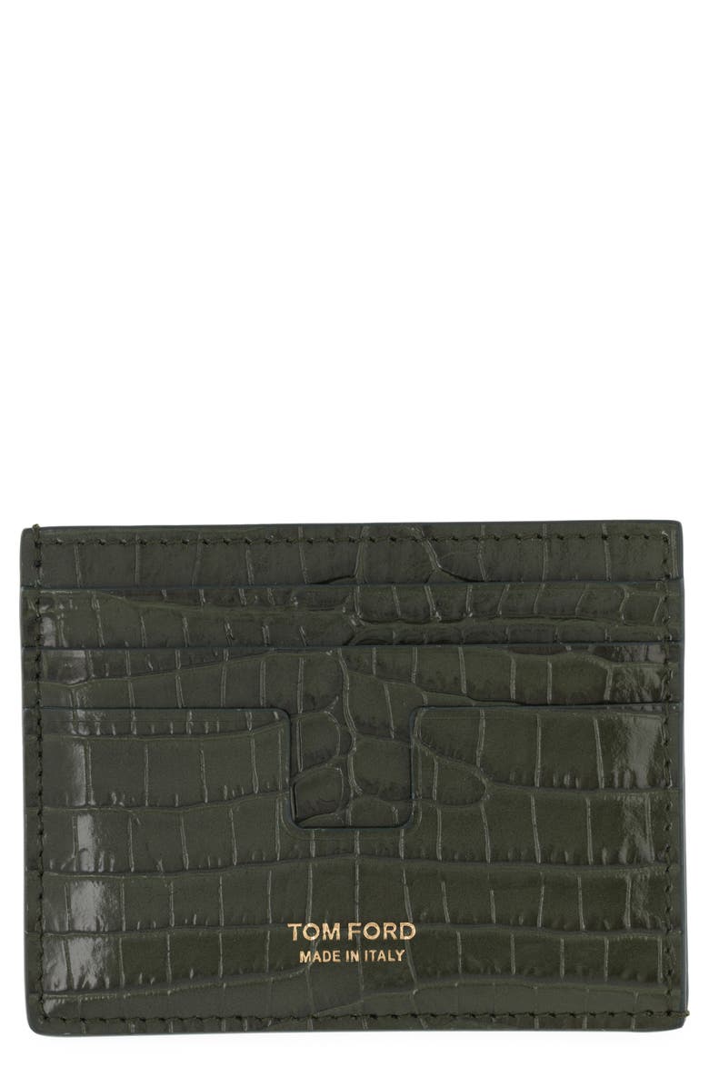 TOM FORD T-Line Croc Embossed Leather Card Holder, Main, color, 