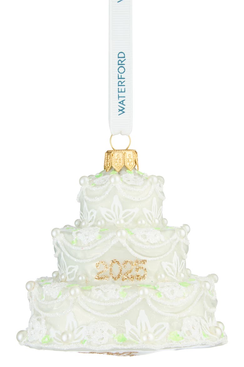 Holiday Heirlooms Our First Cake Glass Ornament, Main, color, IVORY MULTI