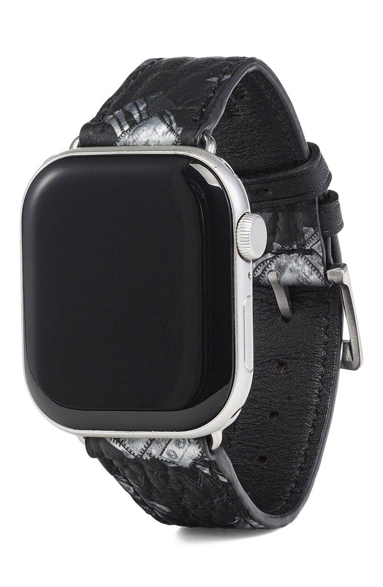 MCM 42-49mm Apple Watch Band in Rabot Rabot Visetos, Main, color, Black