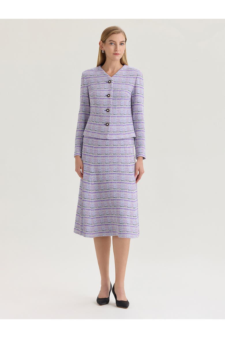 Plaid Tweed Knit Jacket, Main, color, Biscotti/Powder Blue/Purple