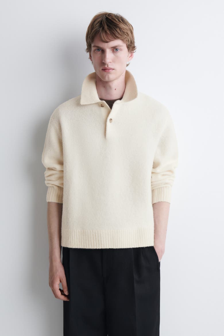 Brushed-Wool Polo Shirt, Main, color, IVORY