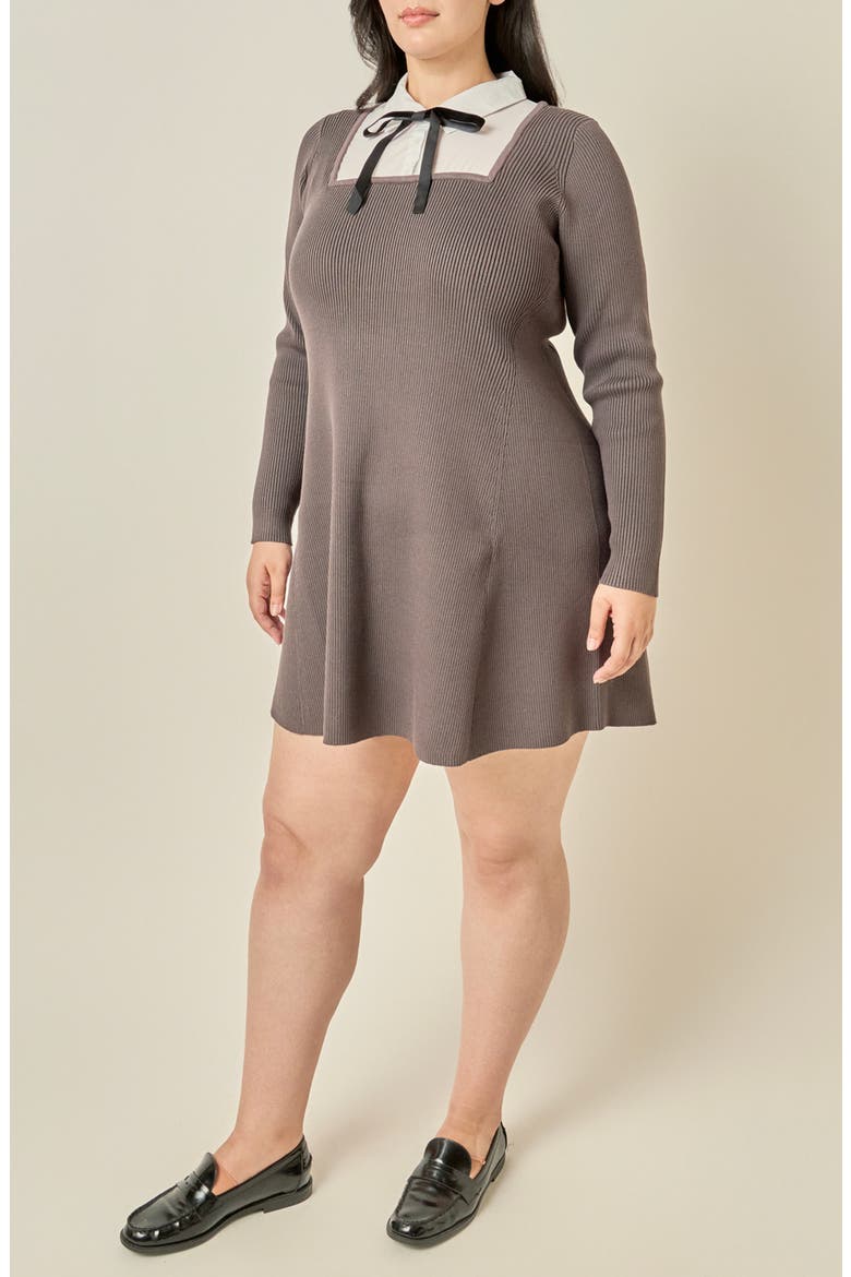 Mixed Media Fit and Flare Sweater Dress, Alternate, color, GREY