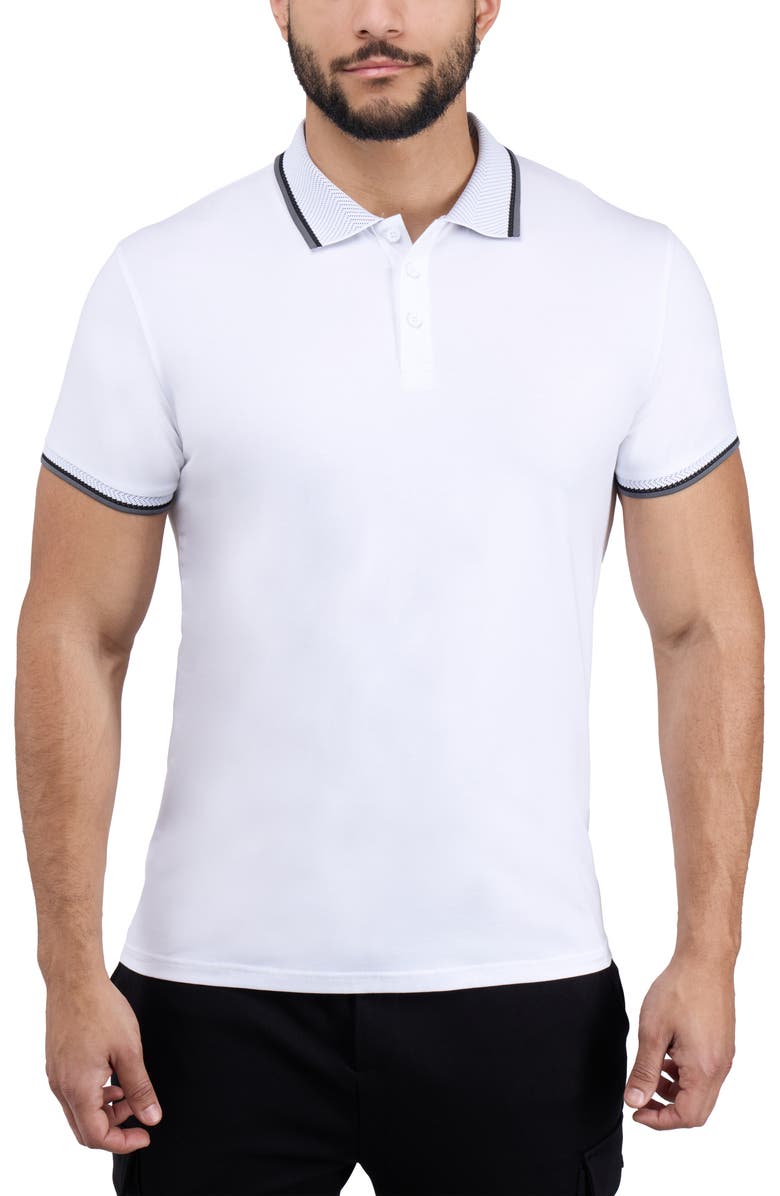 XRAY Texture Cotton Knit Polo, Main, color, White/ Light Heather Grey