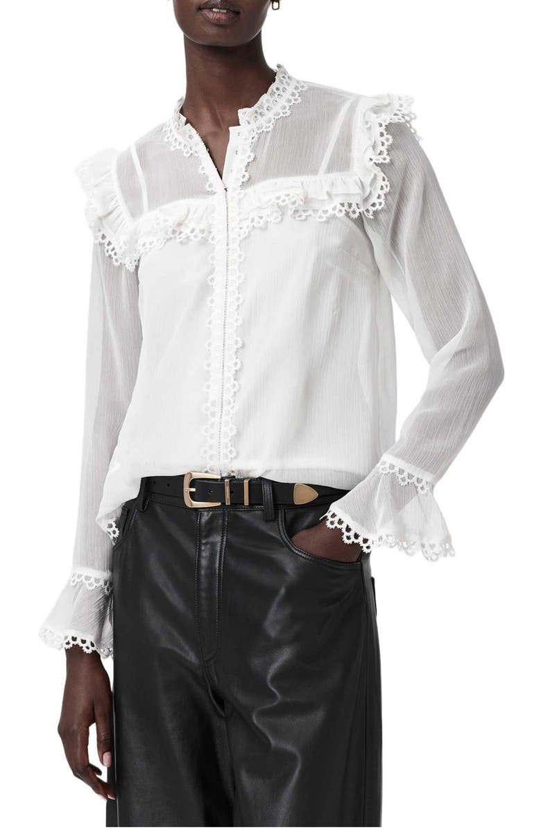 AllSaints Ciara Ruffle Shirt, Main, color, Vintage White
