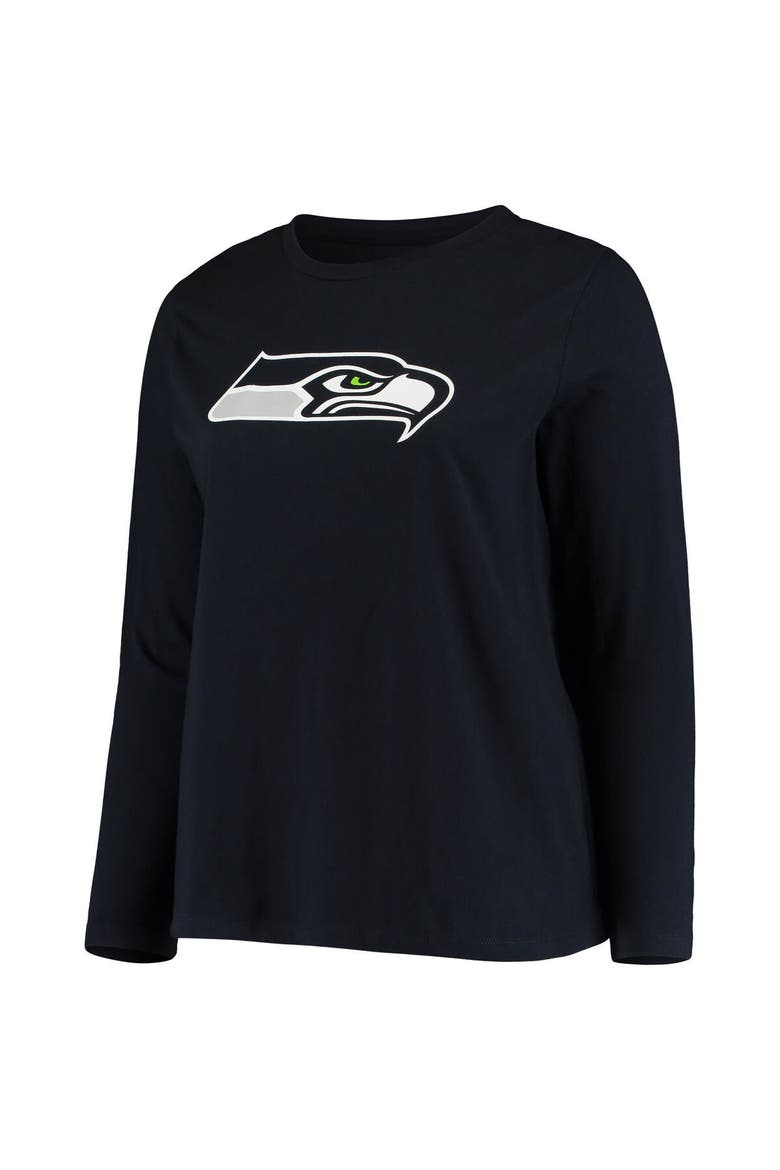 Women's Fanatics Branded College Navy Seattle Seahawks Plus Size Primary Logo Long Sleeve T-Shirt, Alternate, color, Navy