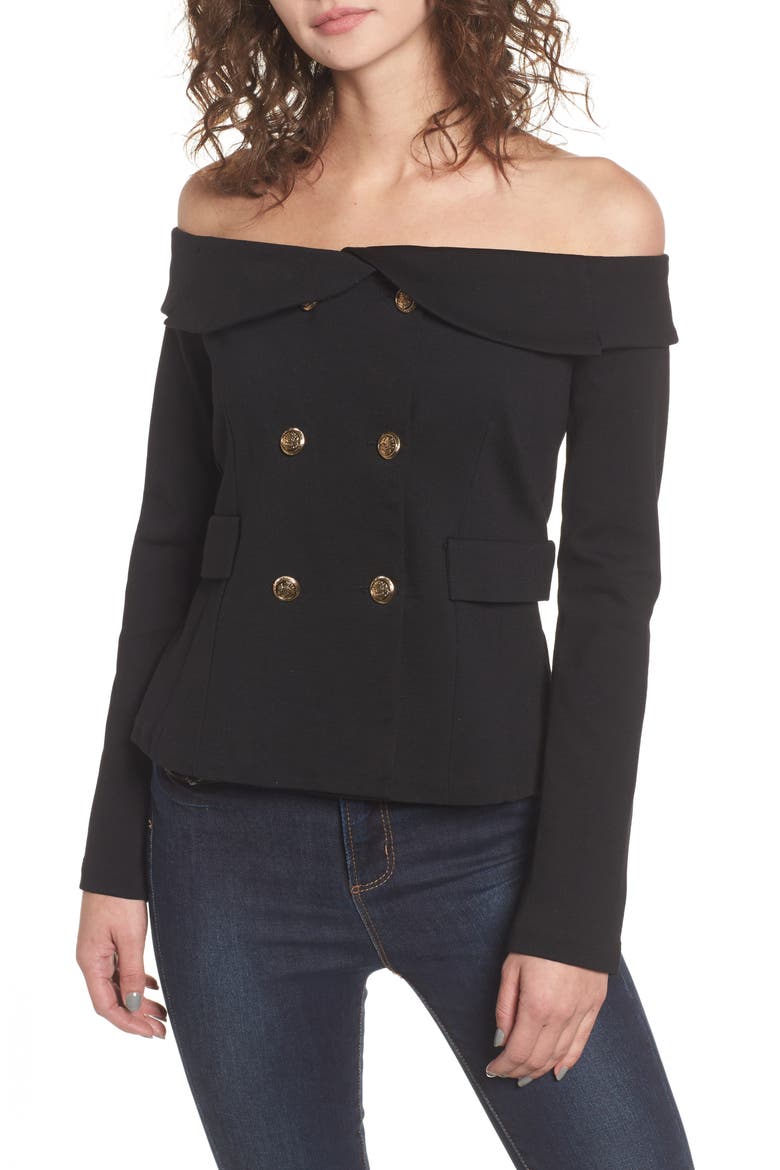 Off the Shoulder Blazer Top, Main, color, BLACK