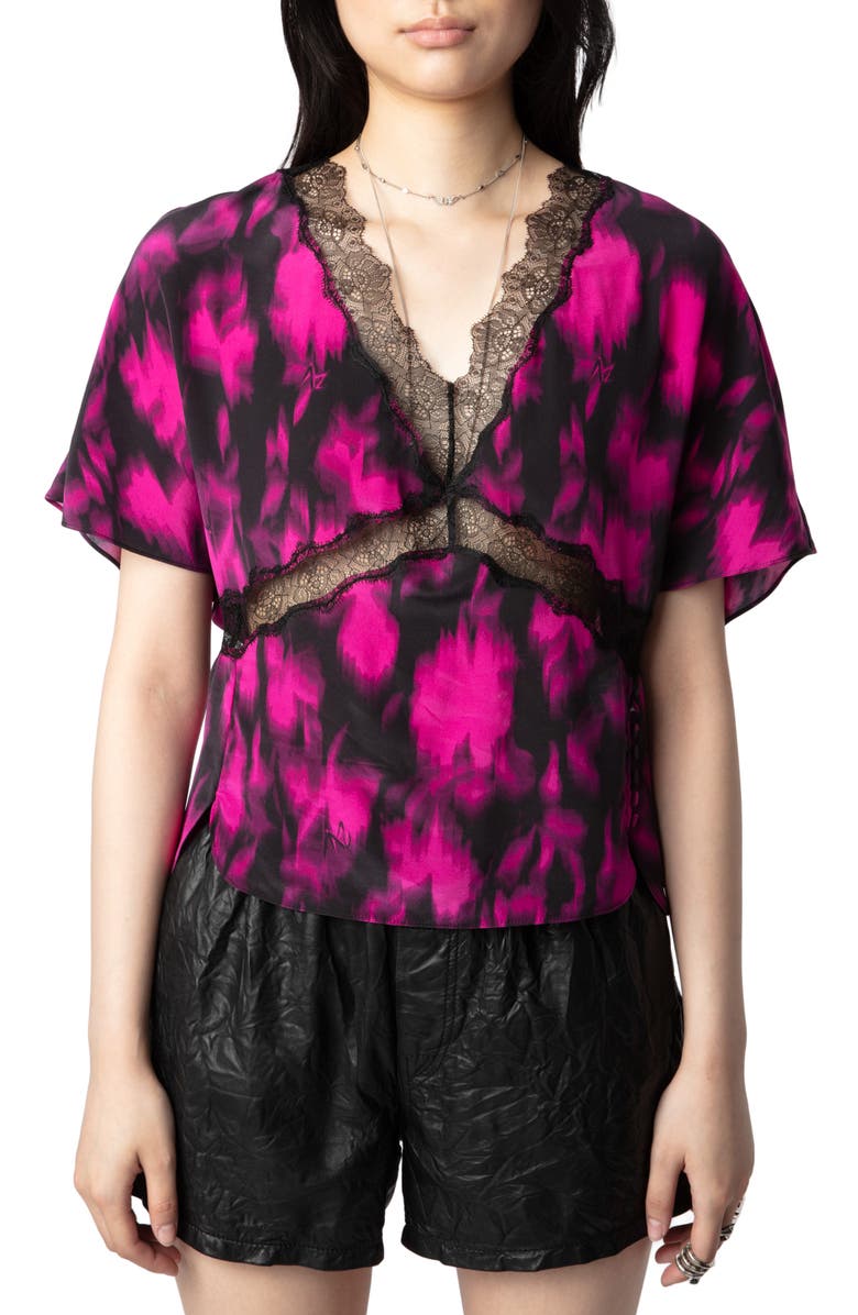 Zadig & Voltaire Tzar Abstract Print Silk Crêpe de Chine Top, Main, color,