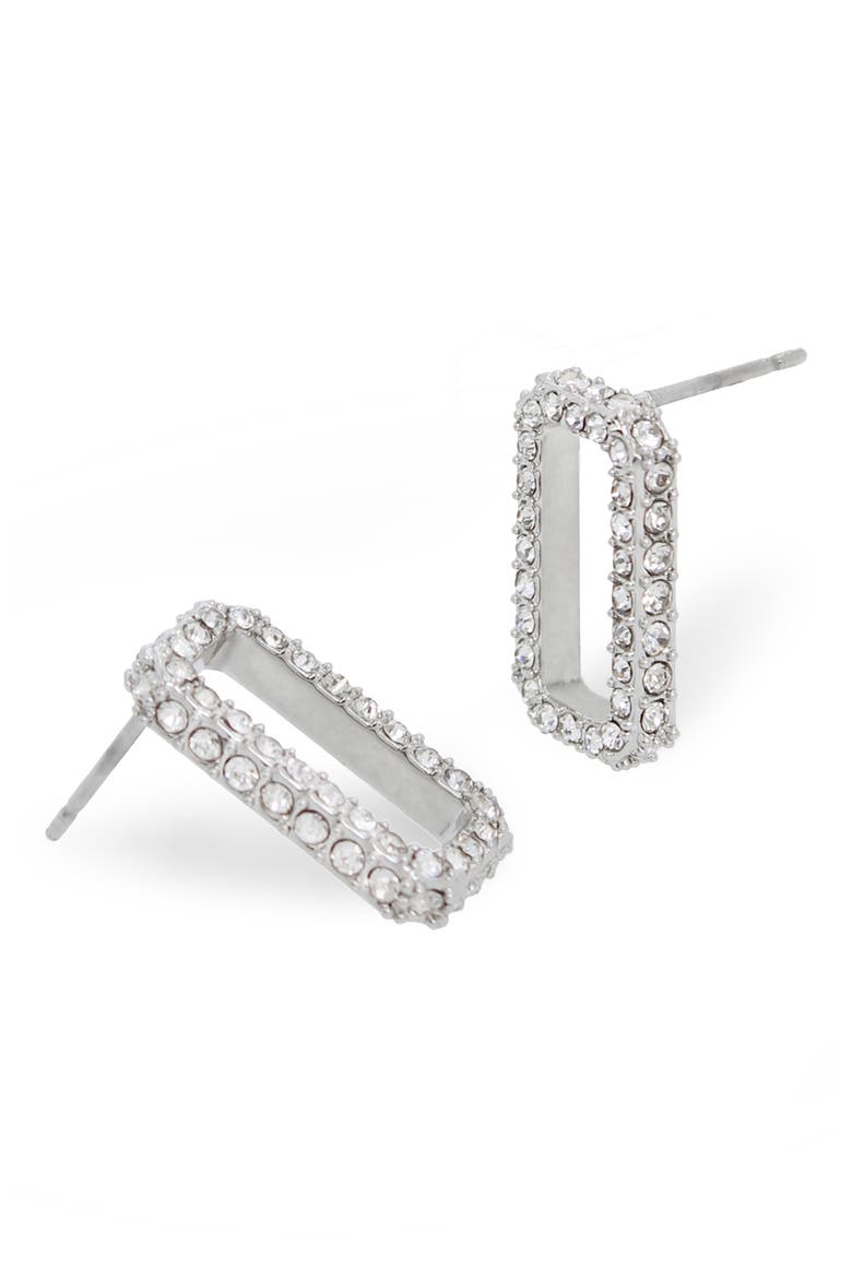 Pavé Crystal Geometric Link Stud Earrings, Alternate, color, RHODIUM
