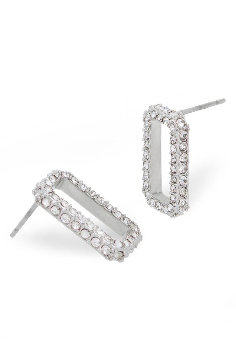 AllSaints Pavé Crystal Geometric Link Stud Earrings, Alternate, color, Rhodium