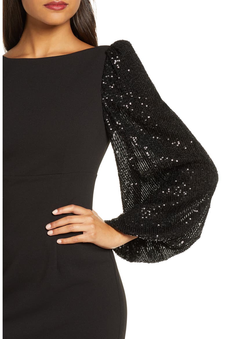Sequin Blouson Sleeve Cocktail Dress, Alternate, color, BLACK
