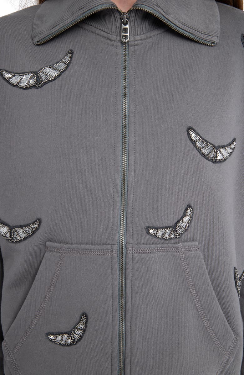 Zadig & Voltaire Milly Sequin Wings Zip-Up Cotton Fleece Jacket, Alternate, color, 
