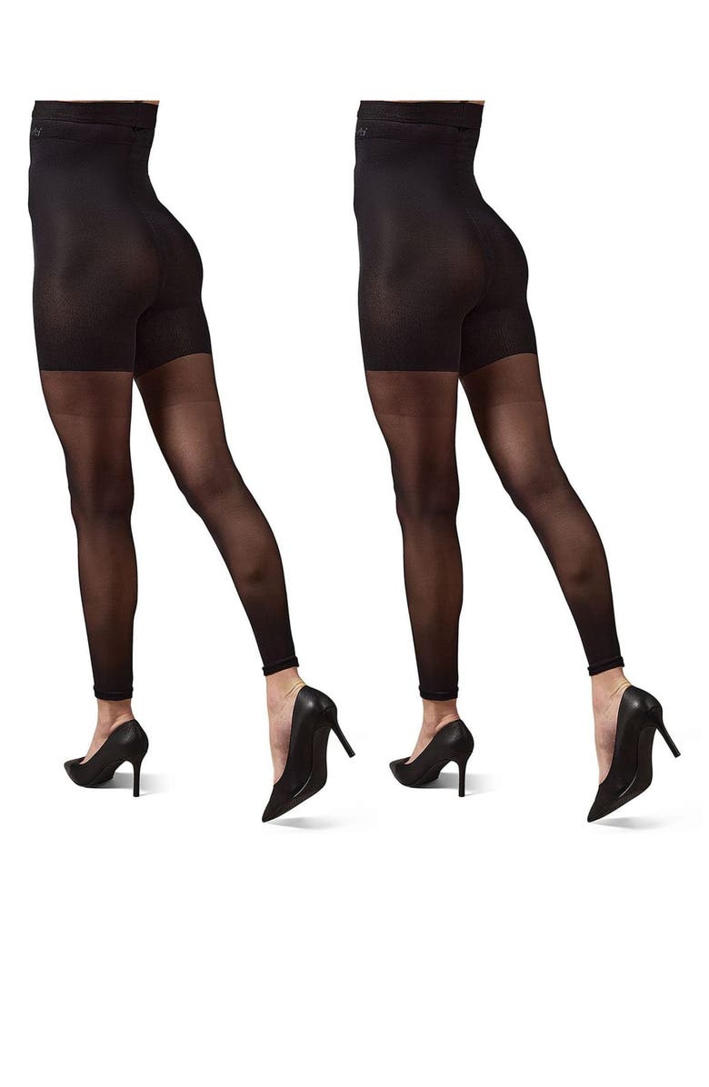 MeMoi 2-Pack High Waist Super Footless Shaper Tights, Alternate, color, Black