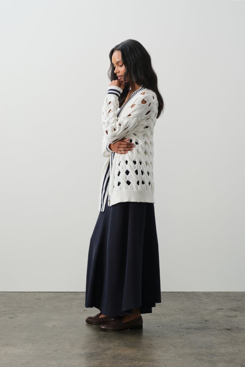 Mirra Oversized Cable Knit Cardigan, Alternate, color, TENNIS WHITE/CLUB BLUE