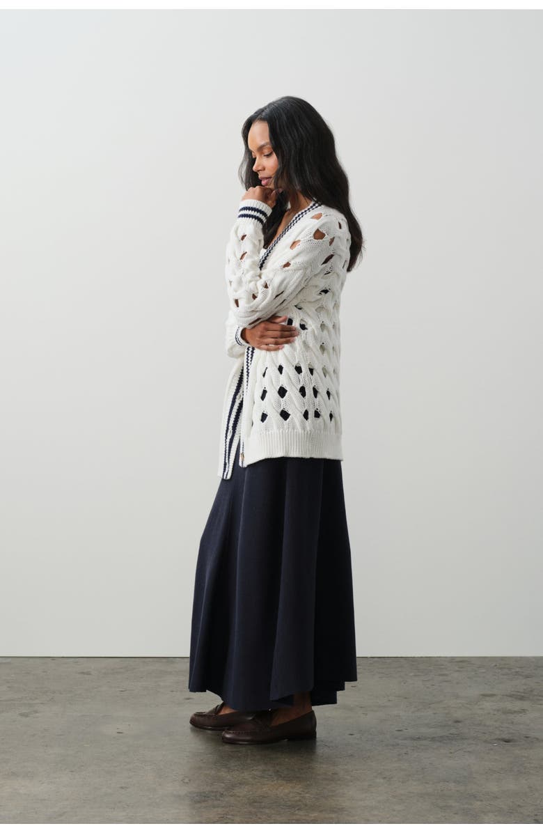 NAKED CASHMERE Mirra Oversized Cable Knit Cardigan, Alternate, color, Tennis White/Club Blue