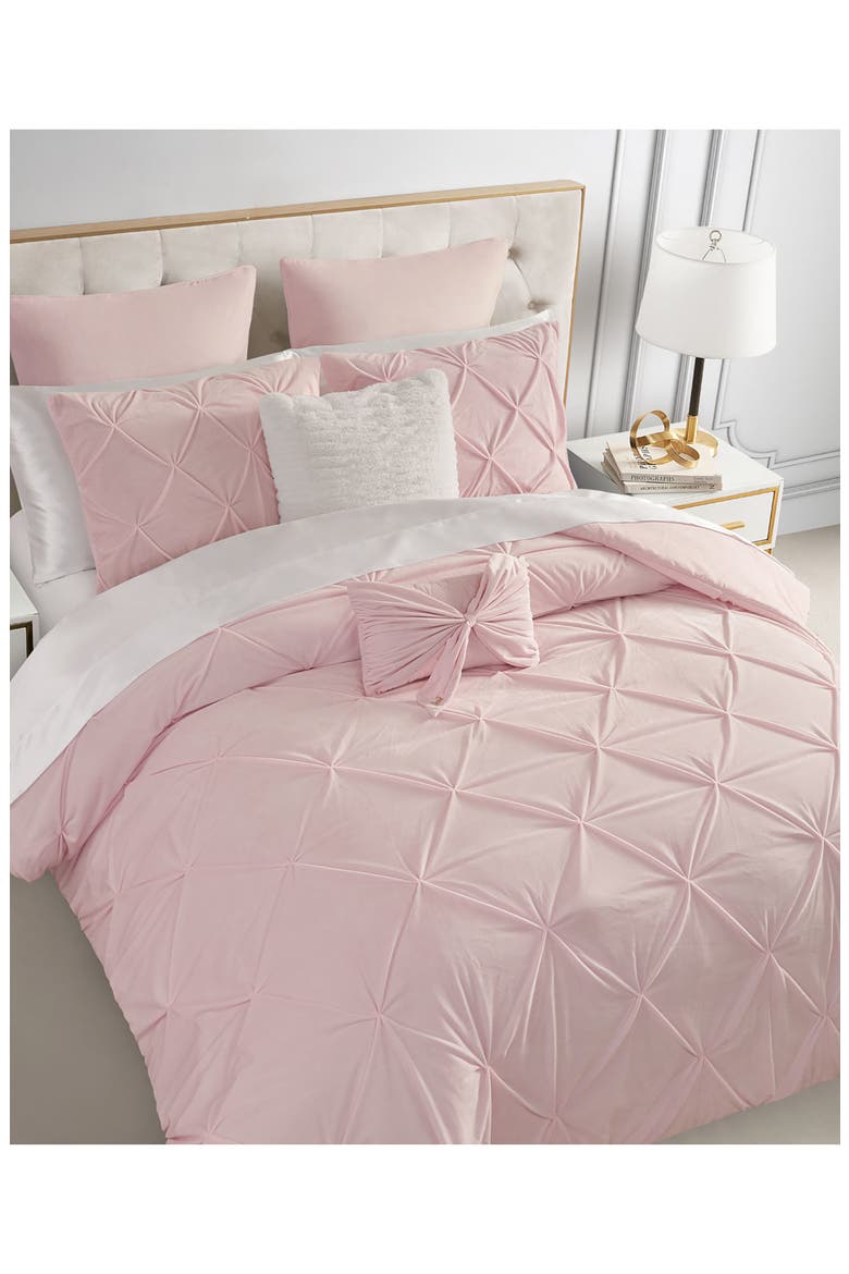 Kiss 5-Piece Pleat Plush Comforter Set, Alternate, color, PALE PINK