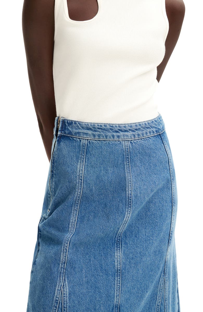 Desigual Fal Gaga Paneled Flared Denim Midi Skirt, Alternate, color,