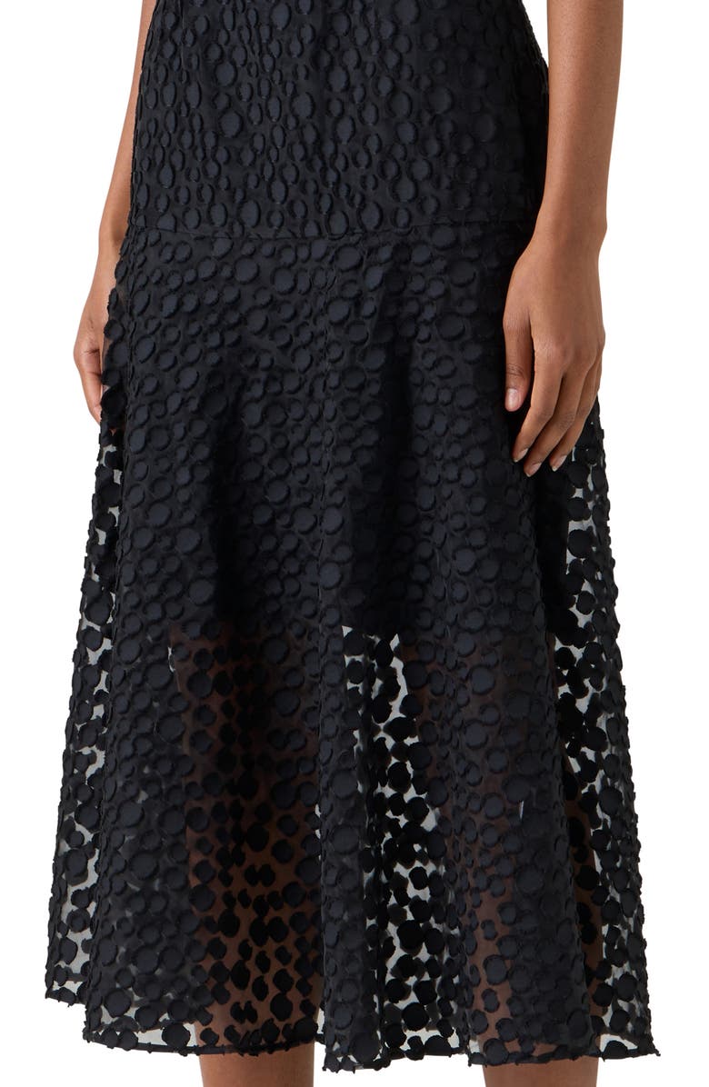 Akris punto Devoré Dot Organza Flounce Midi Dress, Alternate, color, Black