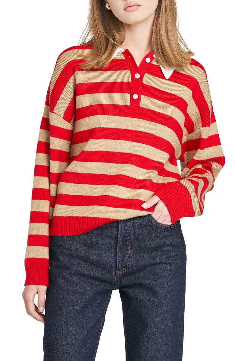 WAYF Logan Stripe Polo Sweater, Main, color, Red Stripe