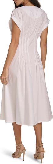 Short Sleeve Button Front Midi Dress