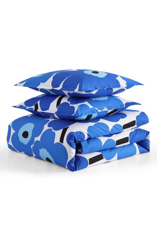 Marimekko Unikko 3 Piece Cotton Percale Comforter Set, King In Blue