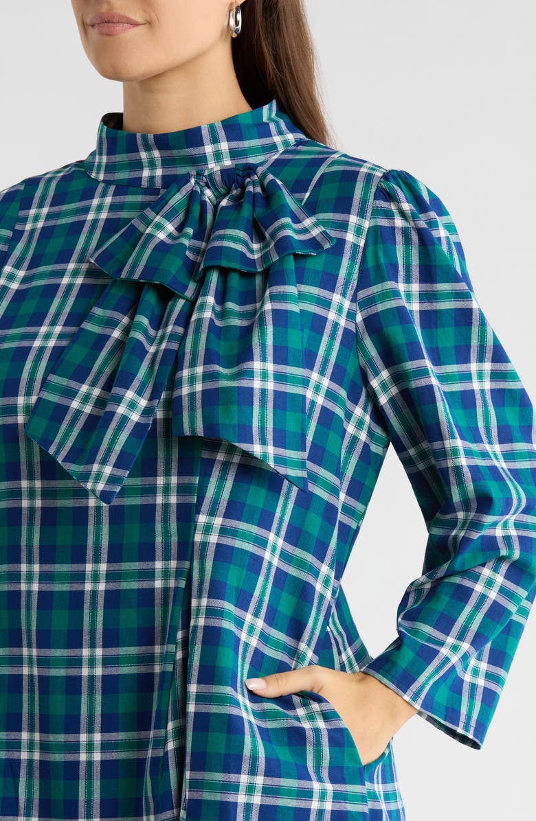 SUGARLIPS Buckley Plaid Bow Minidress, Alternate, color, Navy-Green