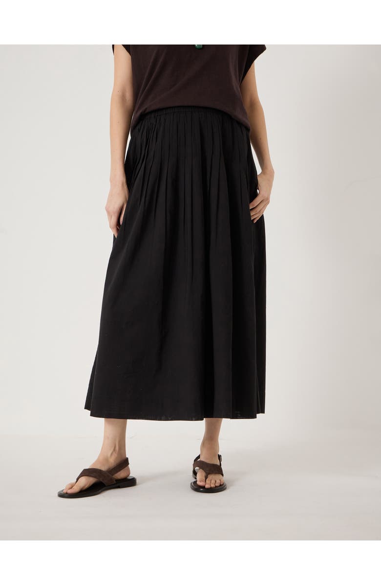 Hush Maddie Pleated Cotton Voile Midi Skirt, Main, color, Black