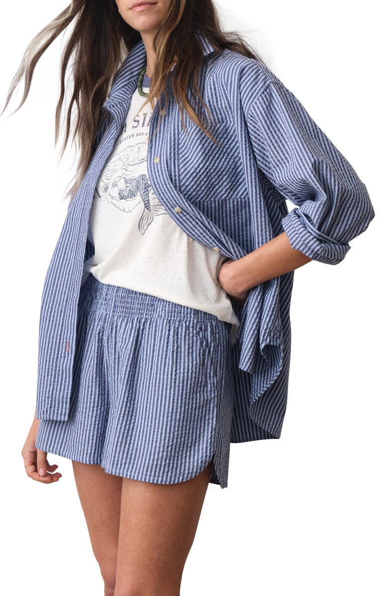 Marine Layer Gracey Stripe Oversize Cotton & Kapok Seersucker Button-Up Shirt, Alternate, color,