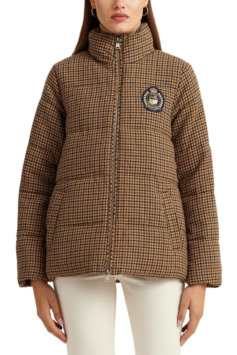 Houndstooth Crest Patch Puffer Jacket, Alternate, color, NOVELTY PLAID