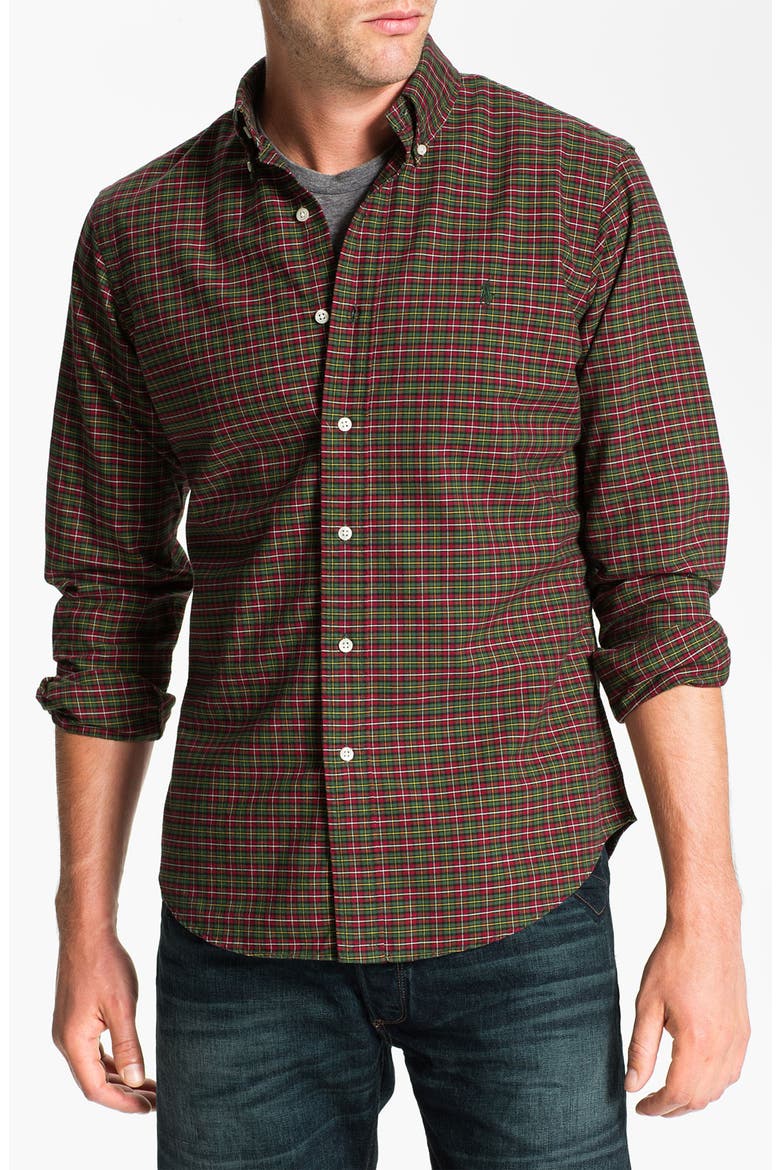 Custom Fit Plaid Sport Shirt, Main, color, BURGUNDY/ GREEN