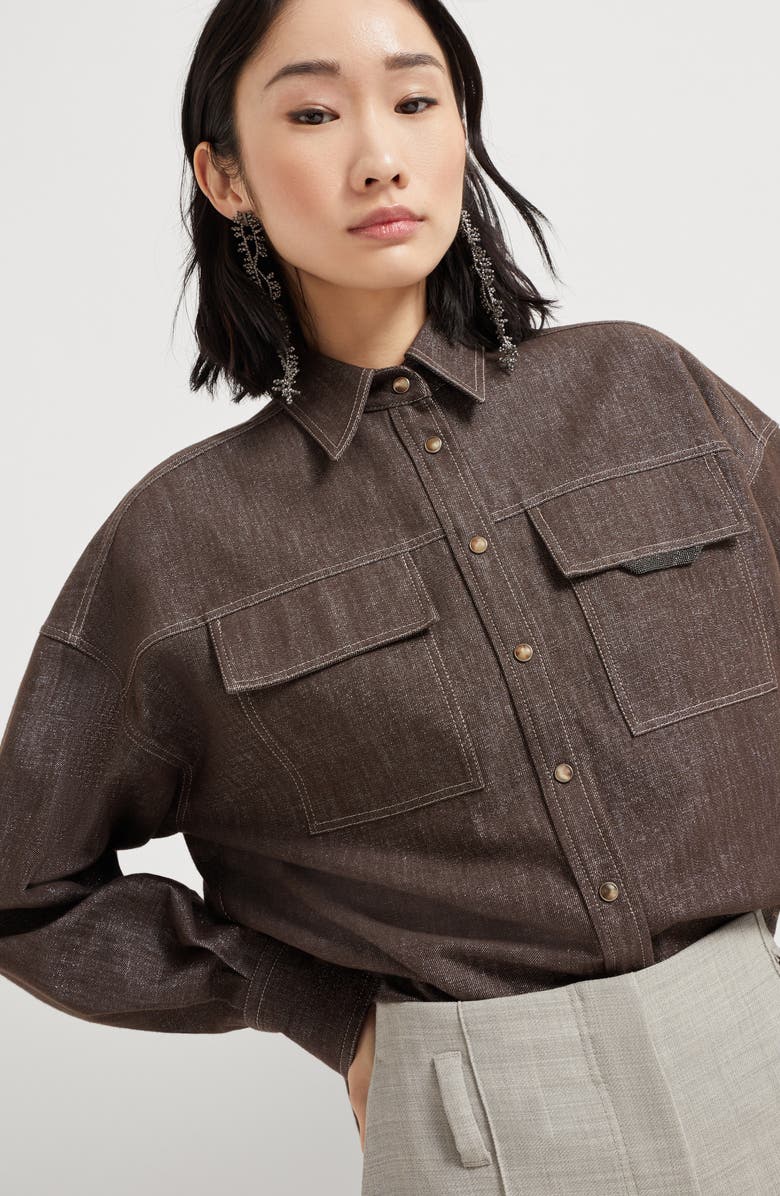Brunello Cucinelli Sparkling no-fade denim shirt, Alternate, color, Cocoa