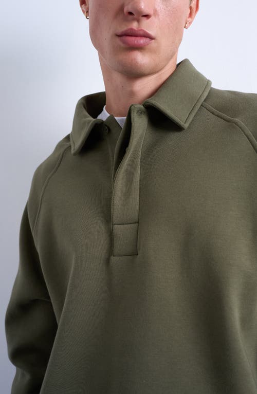 Topman Raglan Sleeve Boxy Cotton Blend Polo Sweatshirt In Green