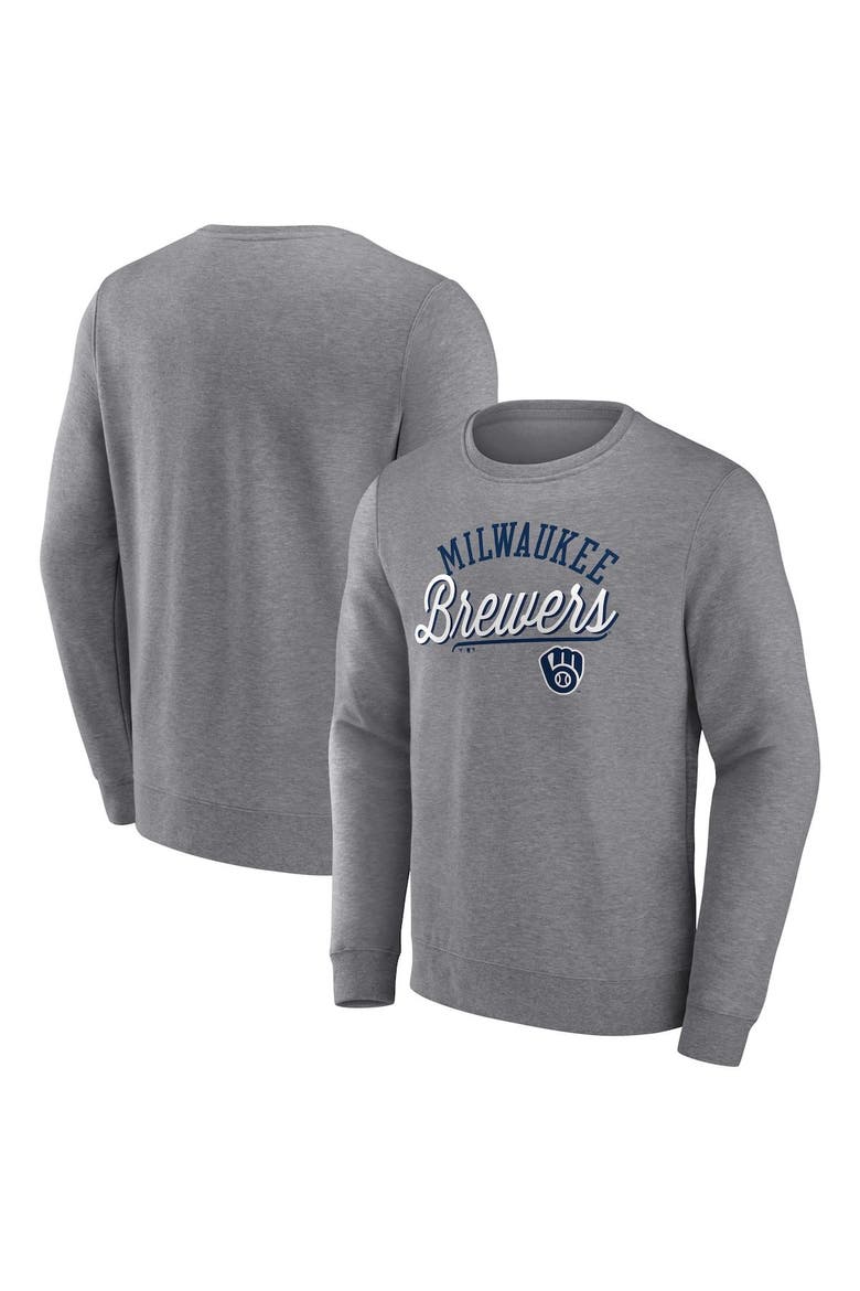Men's Fanatics Heather Gray Milwaukee Brewers Simplicity Pullover Sweatshirt, Main, color, Heather Gray