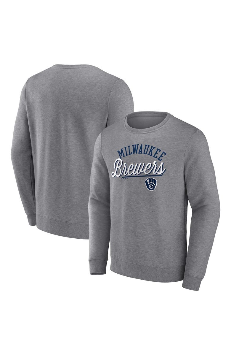 FANATICS Men's Fanatics Heather Gray Milwaukee Brewers Simplicity Pullover Sweatshirt, Main, color, Heather Gray