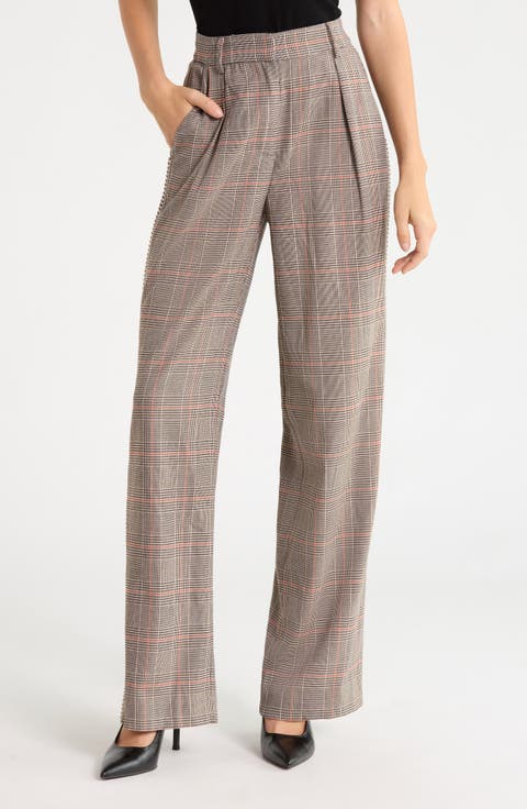 Sequin Trim High Waist Wide Leg Trousers